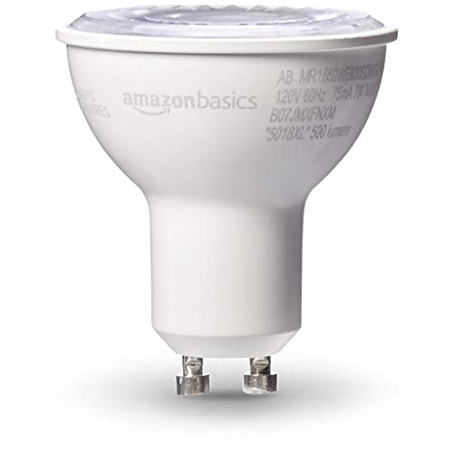 Amazon Basics 50W Equivalent LED Light Bulbs, GU10 Base, Warm White, Dimmable - 6 Pack