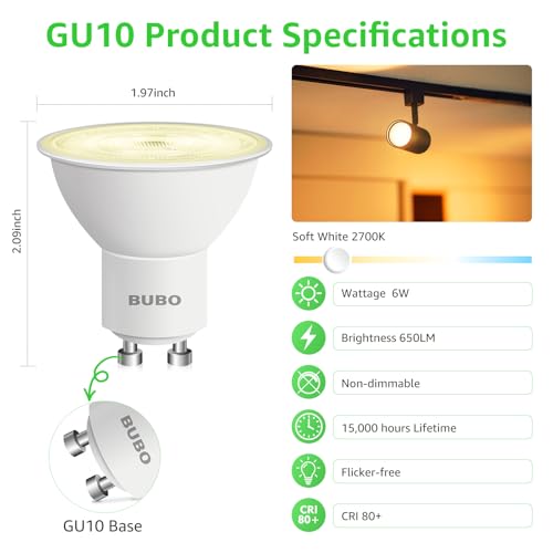 BUBO 6W GU10 2700K Soft White LED Bulb - 650 Lumens, 10 Pack