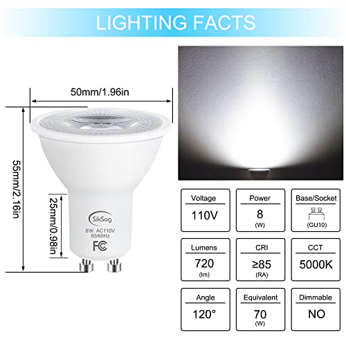 10 Pack GU10 LED Daylight Bulbs, 70W Halogen Equivalent