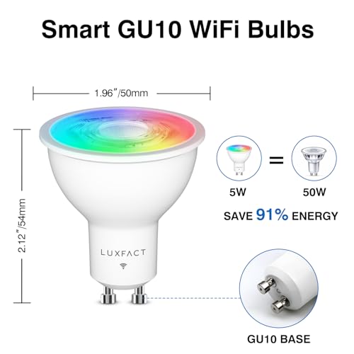 GU10 Smart LED Bulb 3-Pack - 5W RGB Color Changing, Alexa & Google Assistant Compatible, 420LM, Music Sync