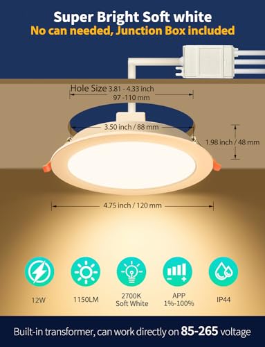 ILC 4-Inch RGB LED Recessed Downlights, 12W, Alexa Compatible, 100W Equivalent, 6-Pack
