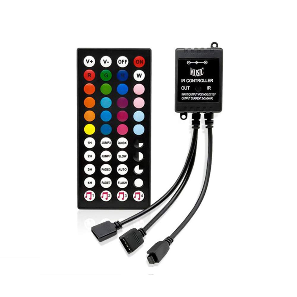 RTNLIT 2-Port 5050/2835/3528 LED Controller with 40-Key IR Remote, DC 12V-24V