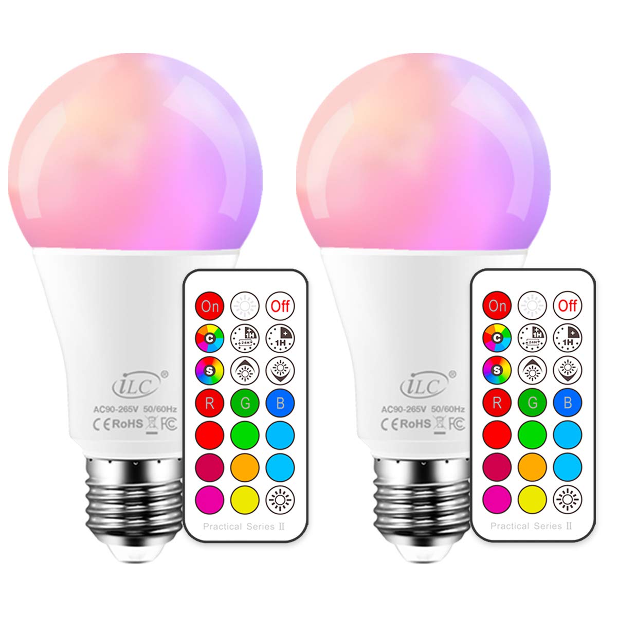 ILC RGBW Dimmable LED Bulbs, 70W Equivalent, E26 Base - 12 Colors, Remote Control - 2 Pack