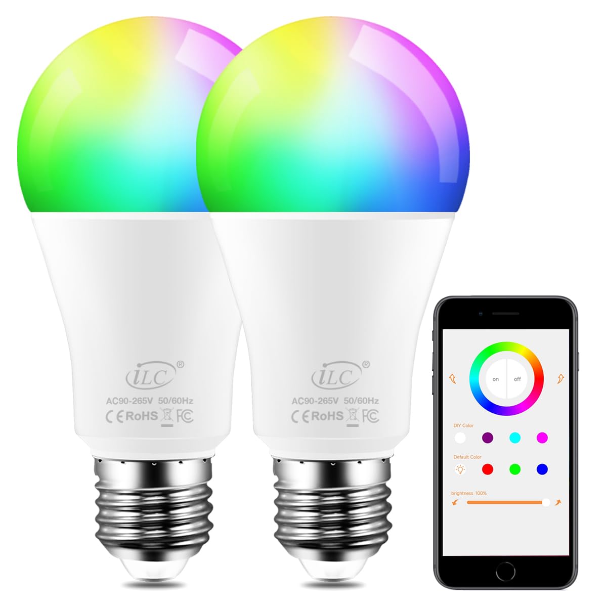 ILC 10W Smart Light Bulbs (70W Equivalent) with Alexa, 900 Lumens, Color Changing Warm White (2 Pack)