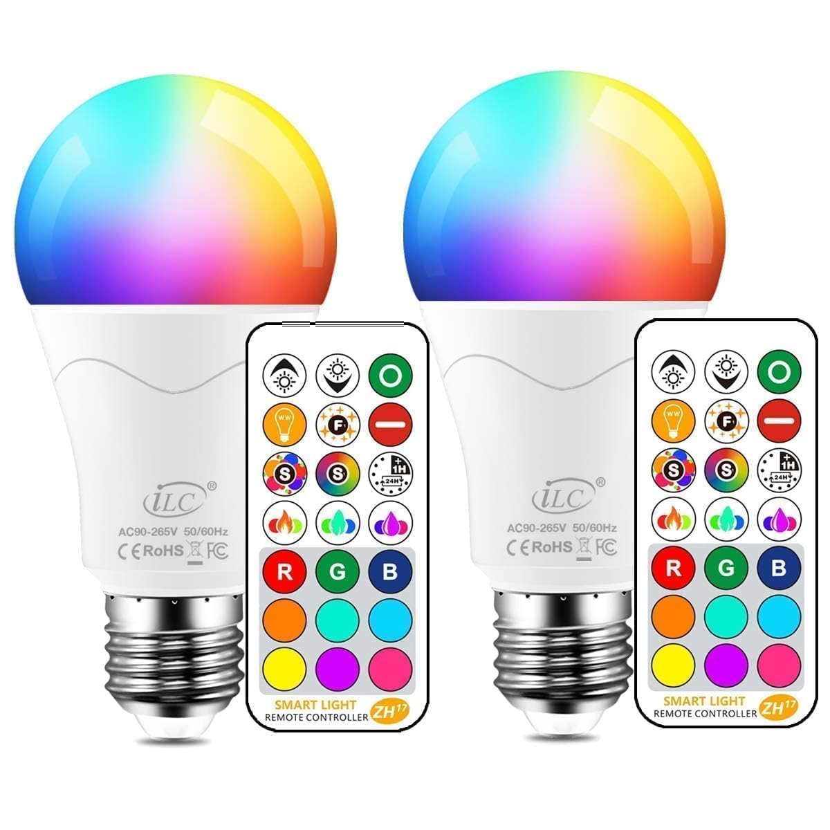 RGB Color Changing LED Light Bulbs with Remote Control (2 Pack)
