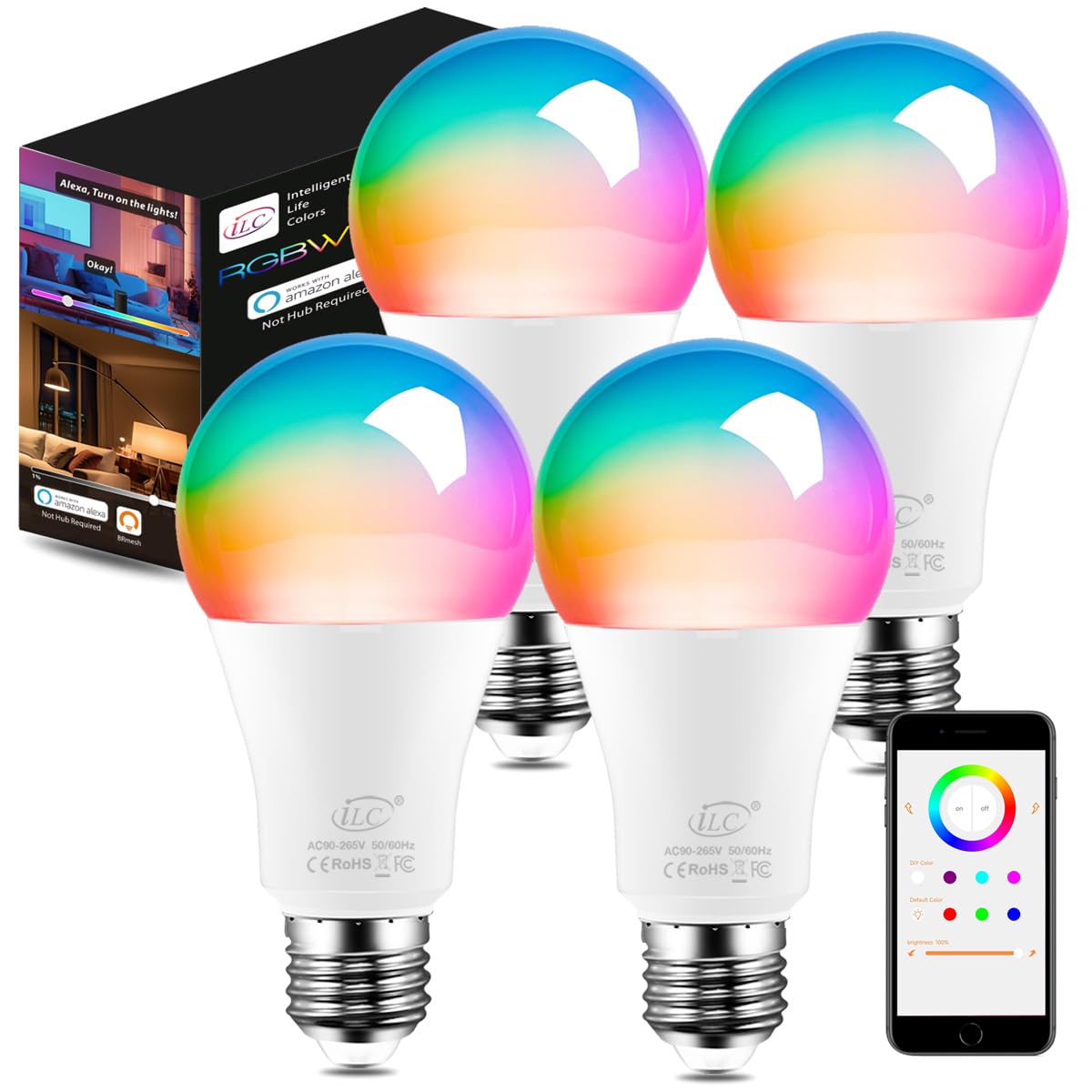 Smart Alexa Light Bulbs (4 Pack) - 130 Watt Equivalent, Work with Echo Device