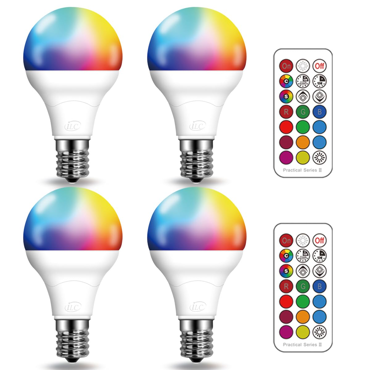 ILC E17 Color Changing LED Bulbs (5W, 40W Equivalent) - Daylight White & 12 Colors with Remote Control (4 Pack)