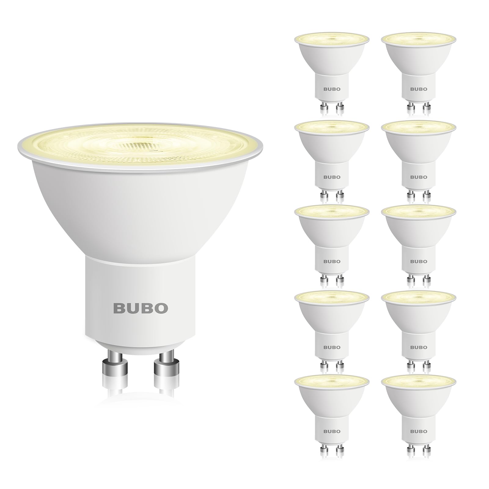 BUBO 6W GU10 2700K Soft White LED Bulb - 650 Lumens, 10 Pack