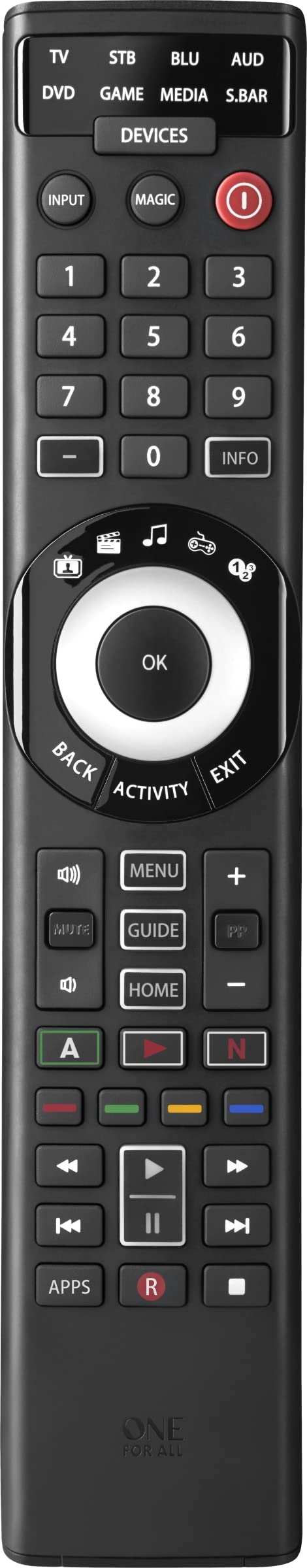 URC7880 Universal Smart Remote - Control 8 Devices Easily - Infrared + 3 Shortcut Keys - Black