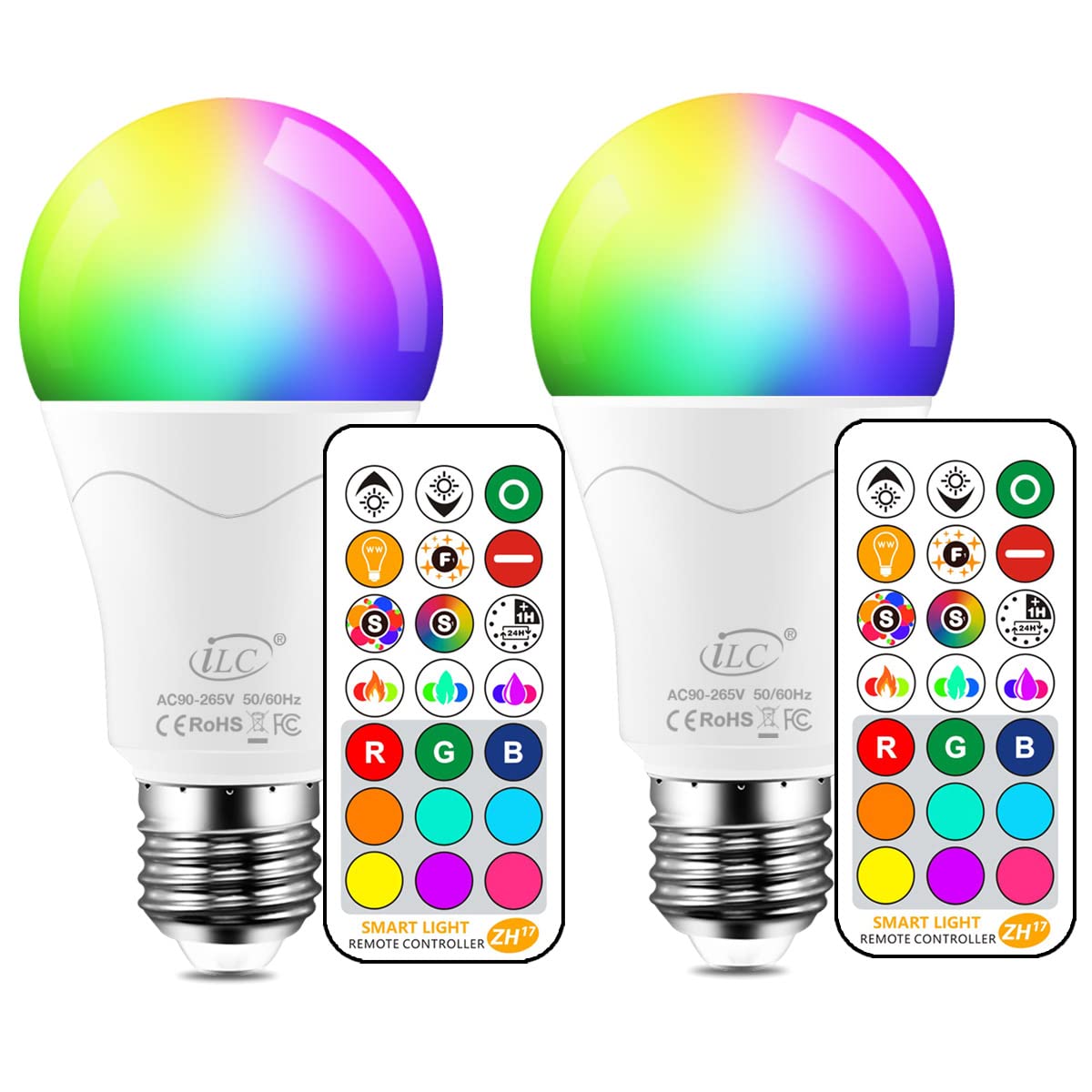 RGB LED Light Bulb 85W Equivalent with Remote Control - 2 Pack