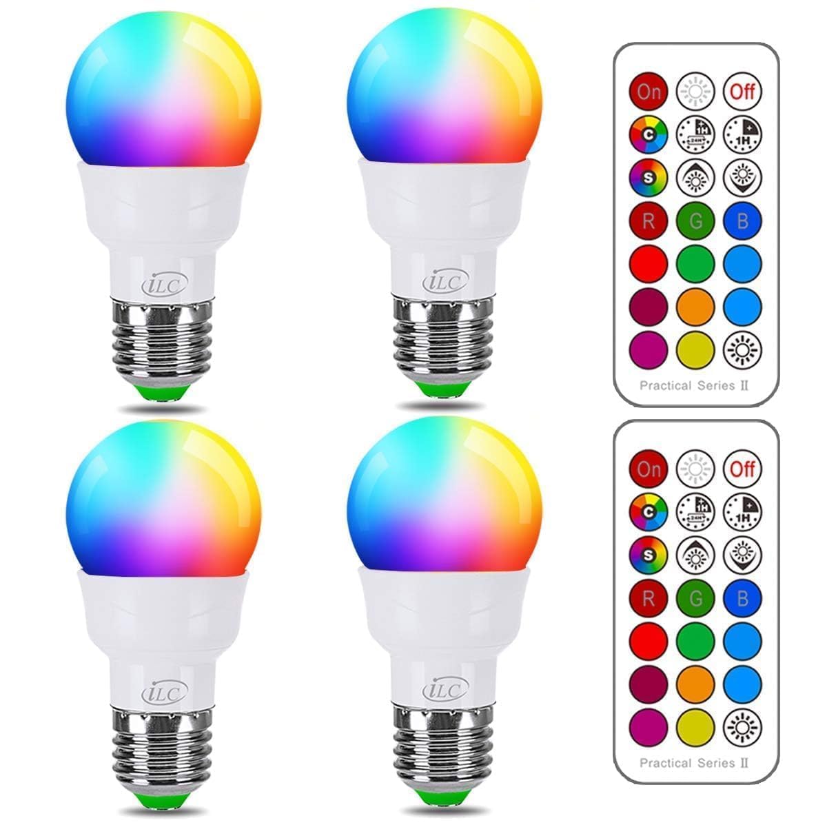 5W RGB LED Light Bulbs - 450LM 40W Eq. 2700K Warm White - 12 Color ChoicesRemote Control (4 Pack)